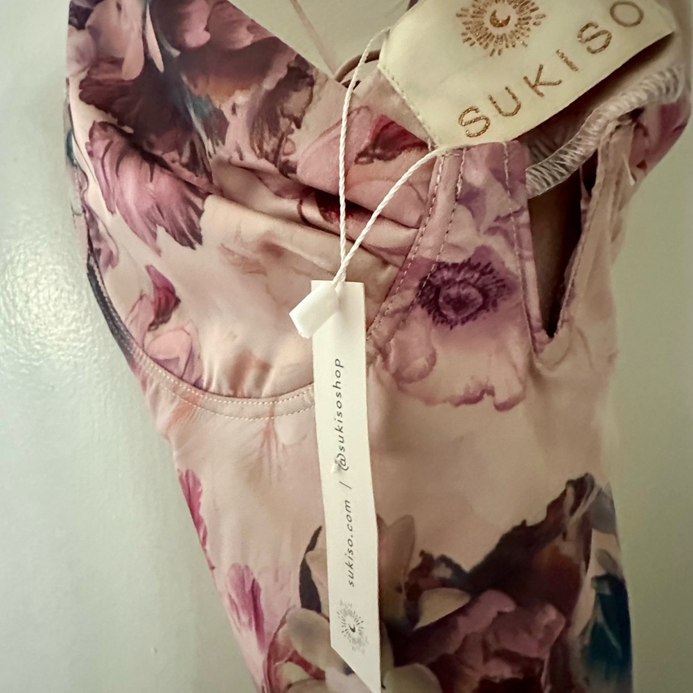 Floral Satin Bustier Slip Dress In Blush